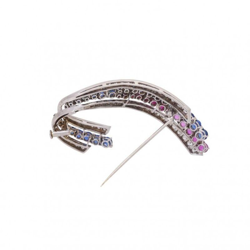 Brilliant Cut Brooch with Sapphires, Rubies and Diamonds For Sale