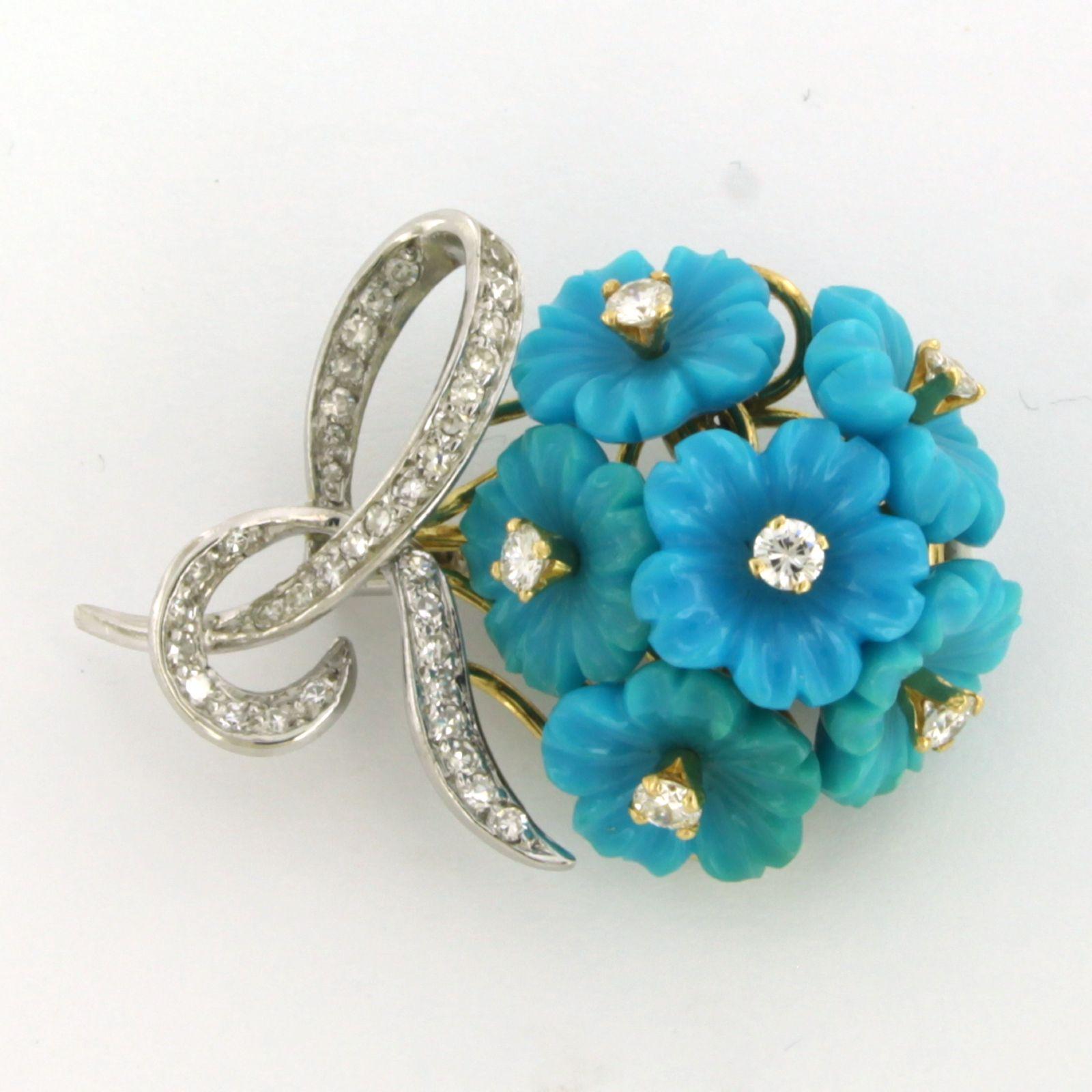 Women's Brooch with turquoise and diamonds 18k yellow gold and platinum For Sale