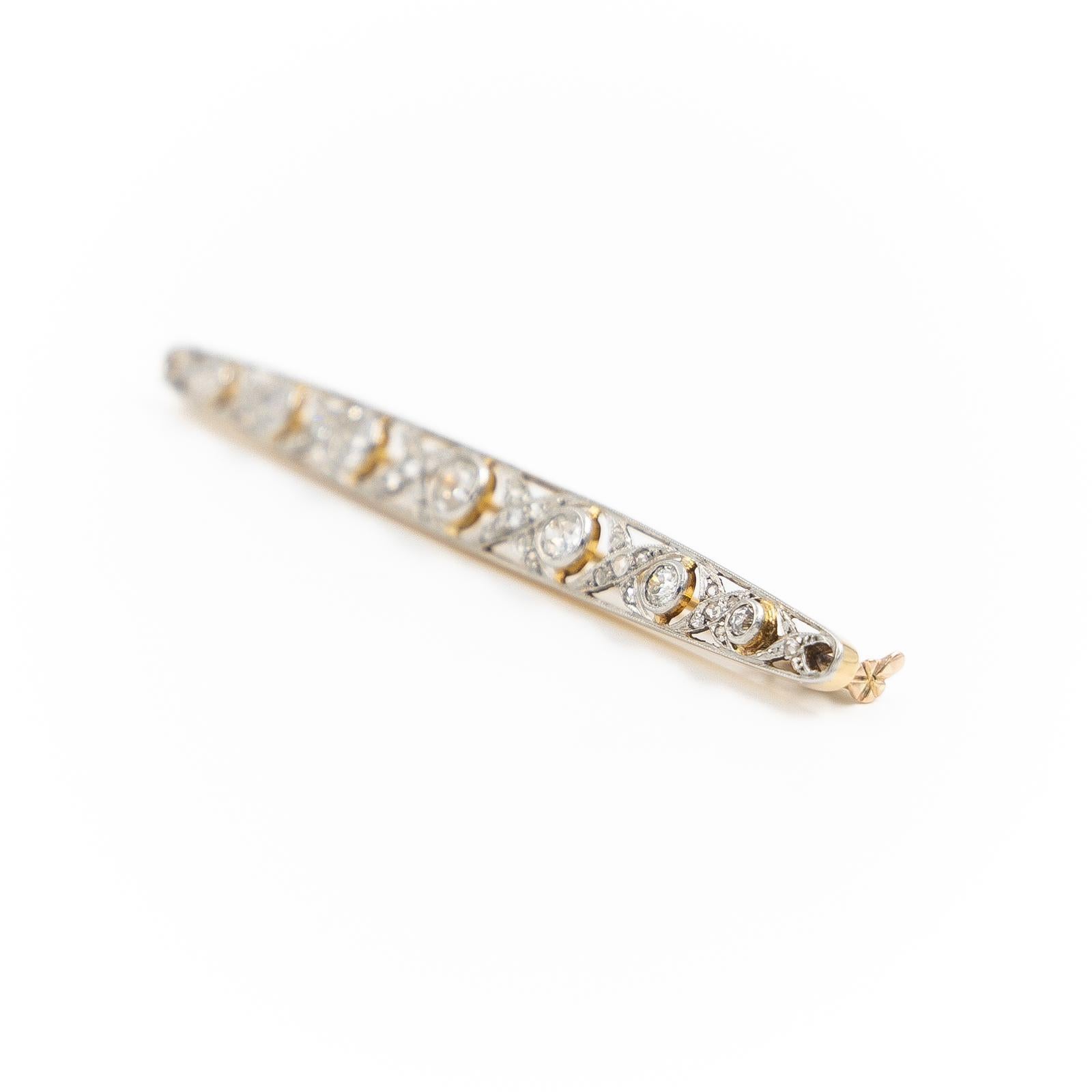 Old European Cut Brooch Yellow Gold Diamond For Sale