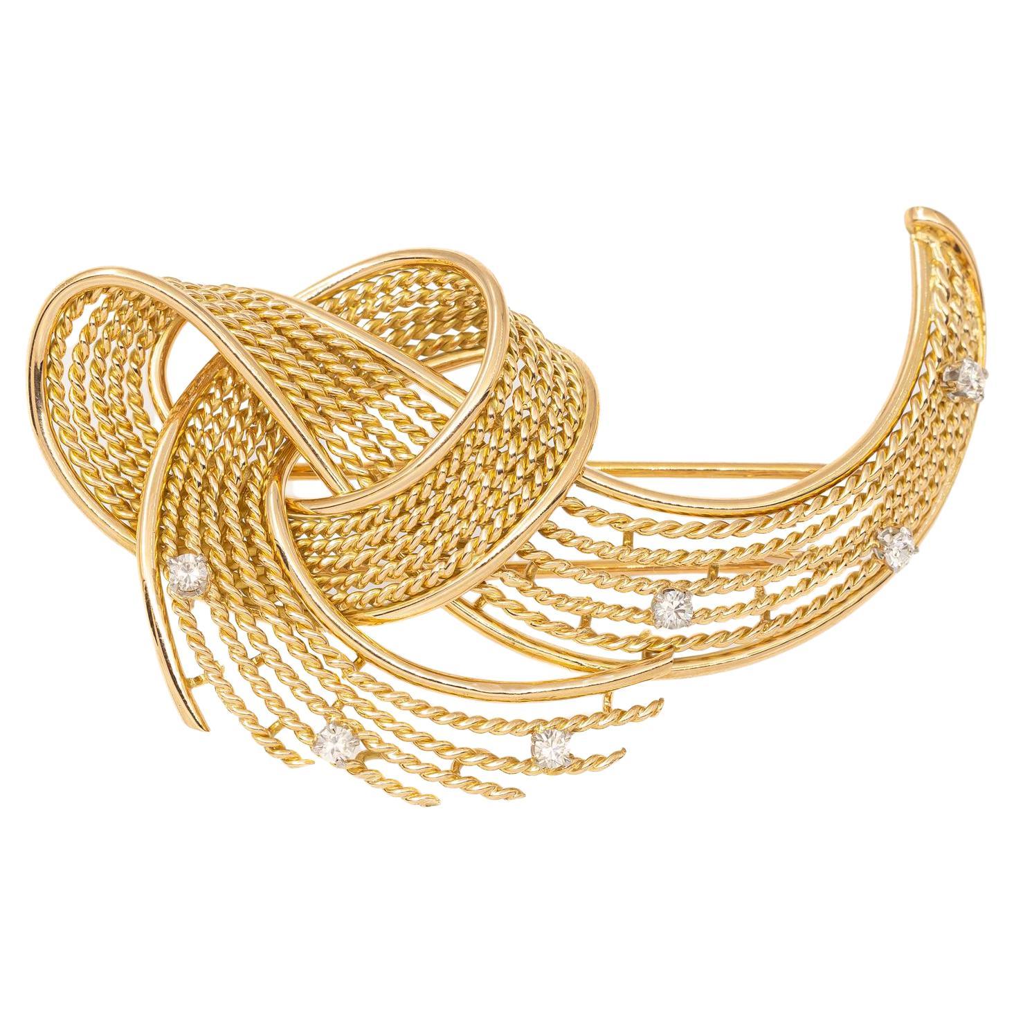 Brooch Yellow Gold Diamond For Sale