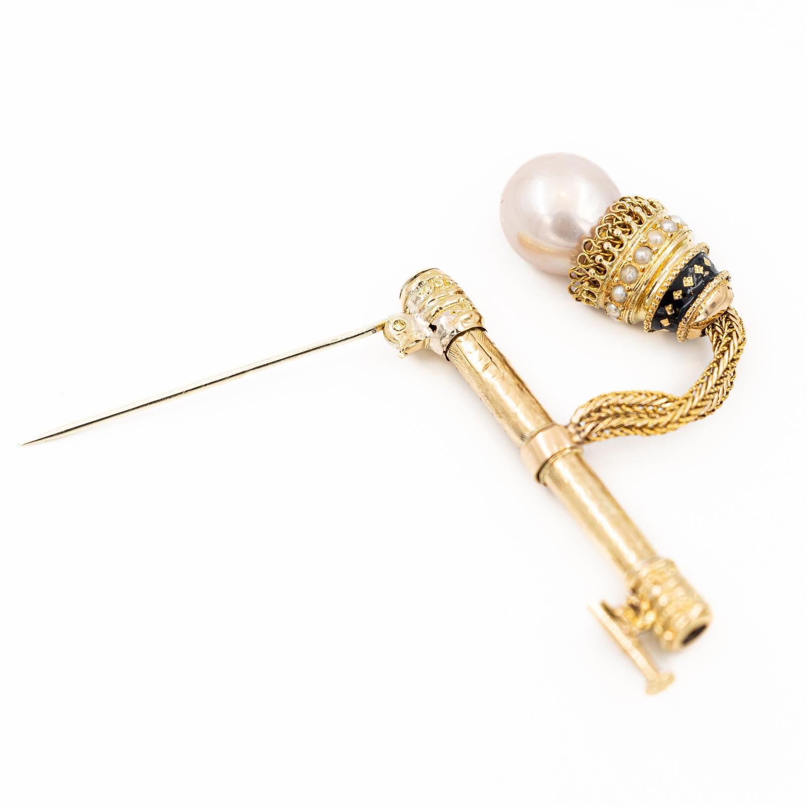 Brooch Yellow Gold Pearl For Sale 2