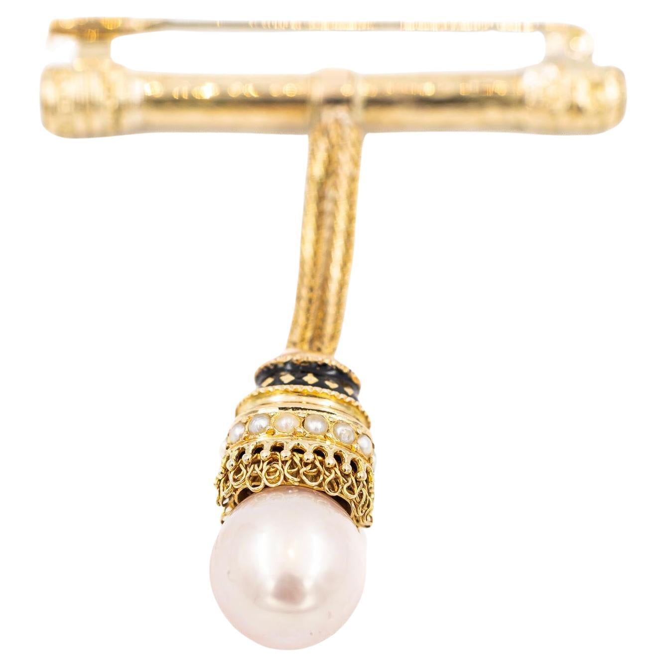 Brooch Yellow Gold Pearl For Sale