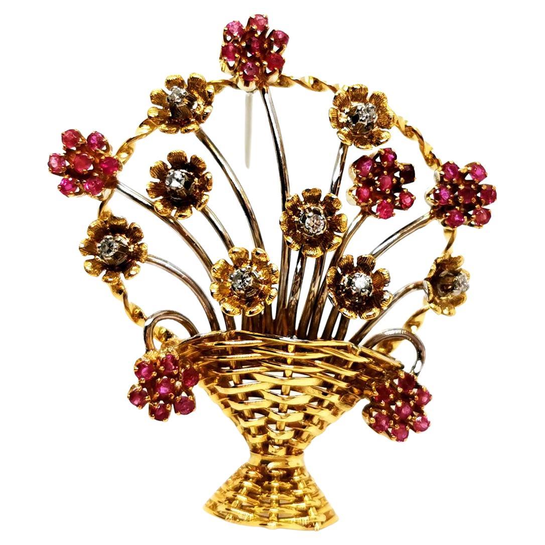 Brooch Yellow Gold Ruby For Sale