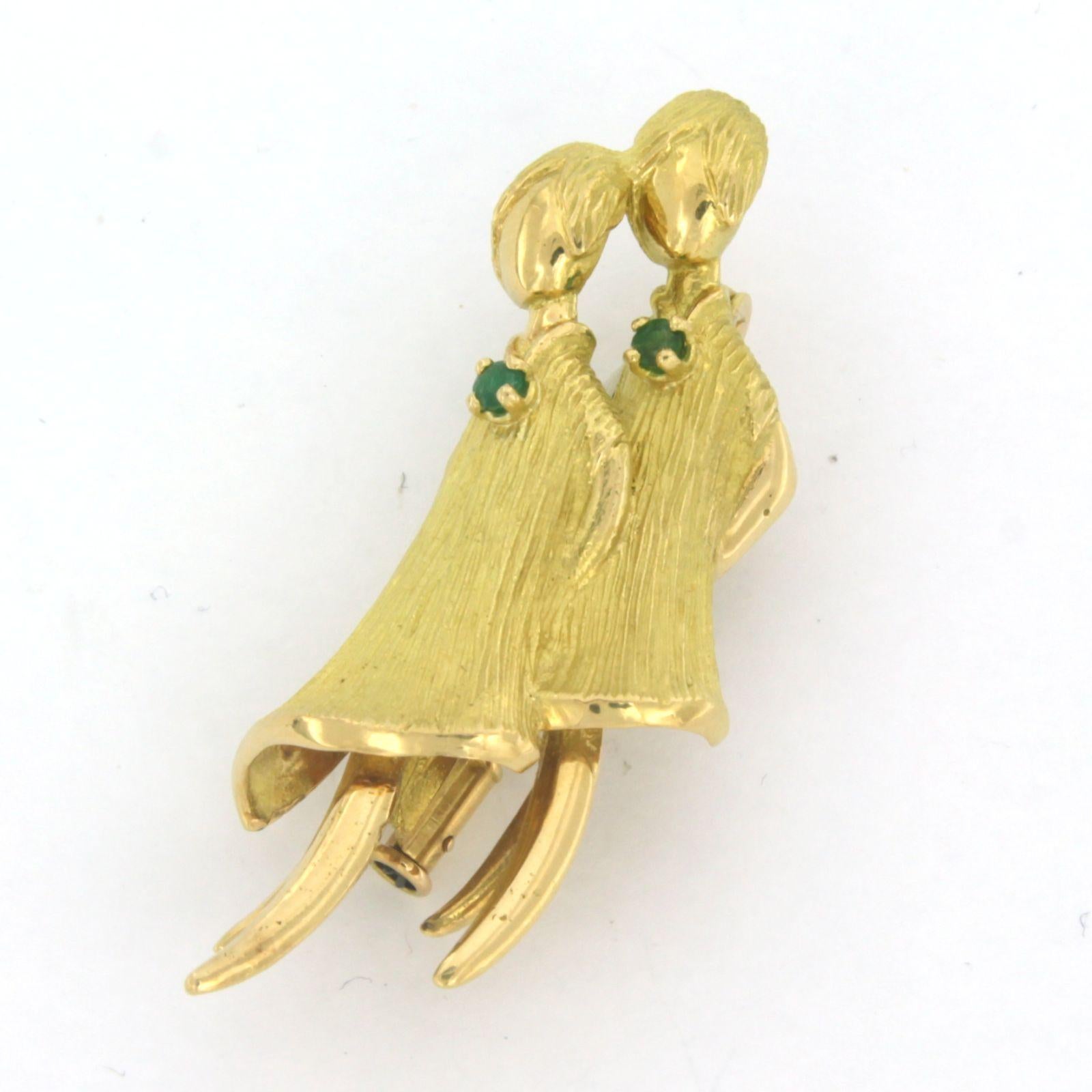 Brooche Emerald 18k yellow gold In Good Condition For Sale In The Hague, ZH