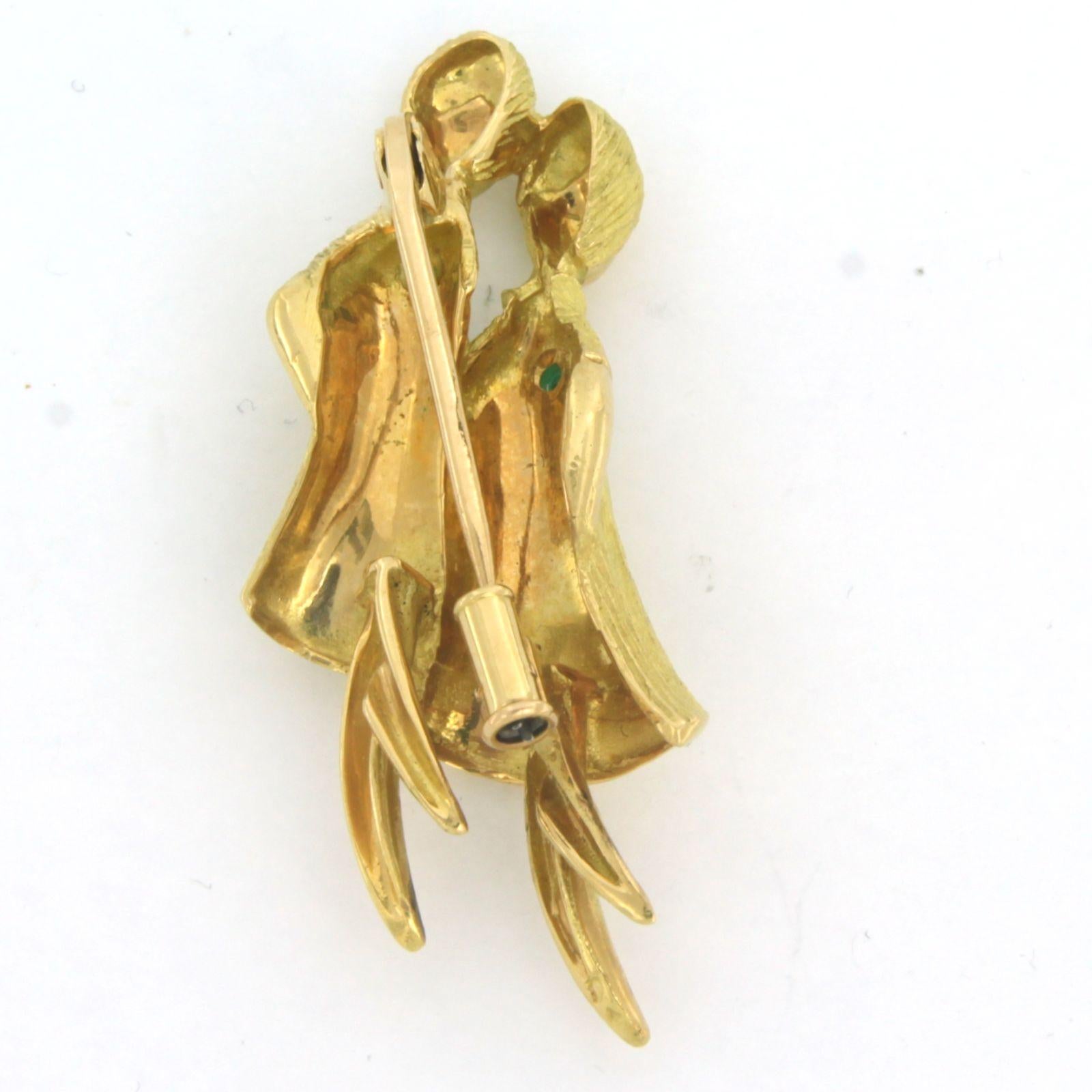 Brooche Emerald 18k yellow gold For Sale 1