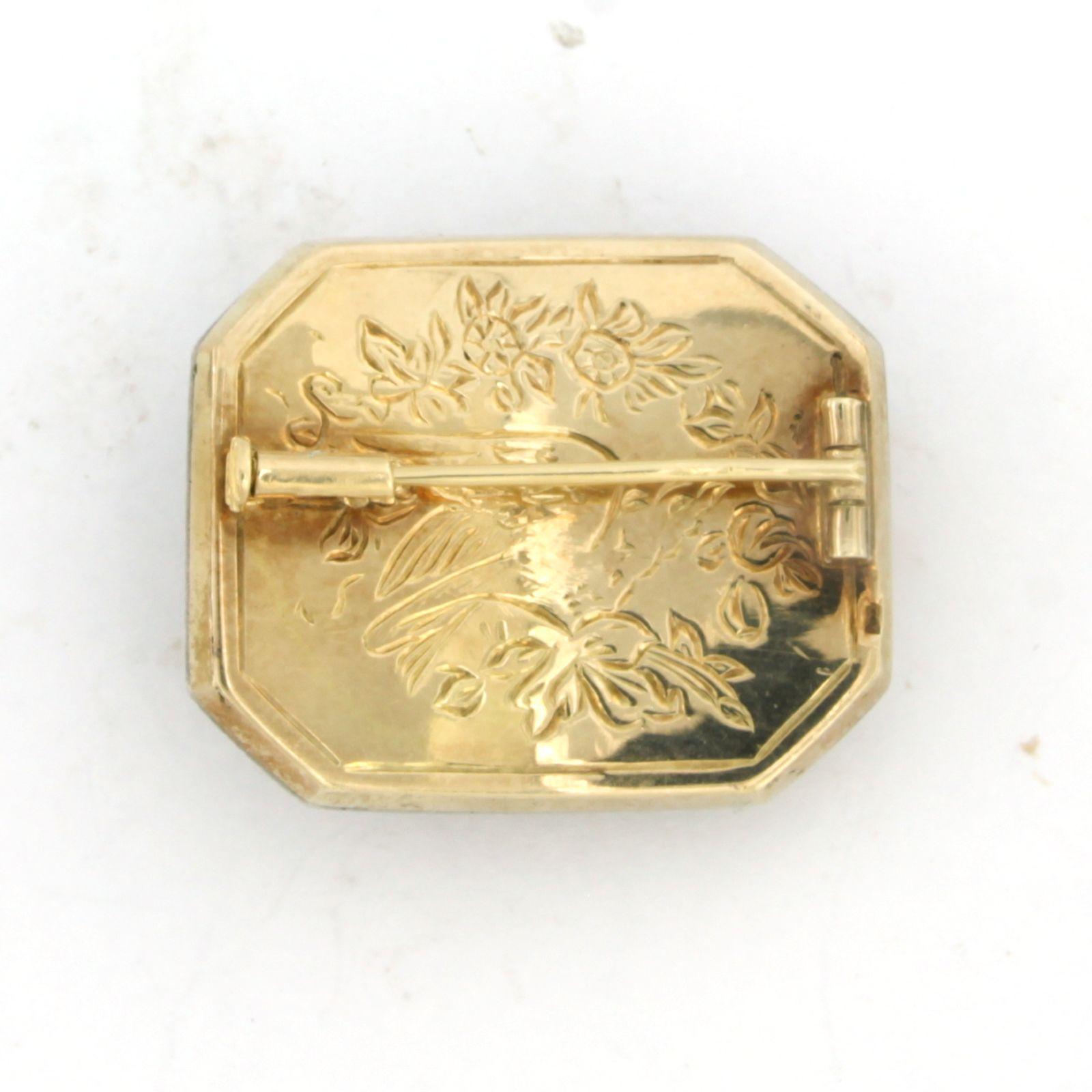 Brooche with blue enamel and rose diamonds 14k gold with silver 1