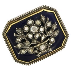 Brooche with blue enamel and rose diamonds 14k gold with silver