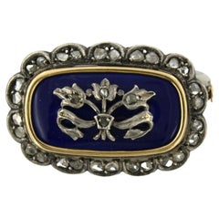Broche con smalto blu e diamanti rosa Oro 18 carati e argento 13,0 grammi