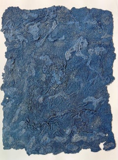 Beloved by Brook Soss, Blue Vertical Abstract on Paper With Sandstone