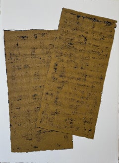 In Charge by Brook Soss, Gold Vertical Abstract on Paper With Sandstone