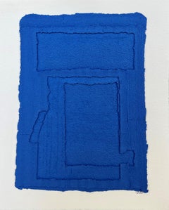 Open Waters I by Brook Soss, Vertical Abstract on Paper With Cobalt Blue