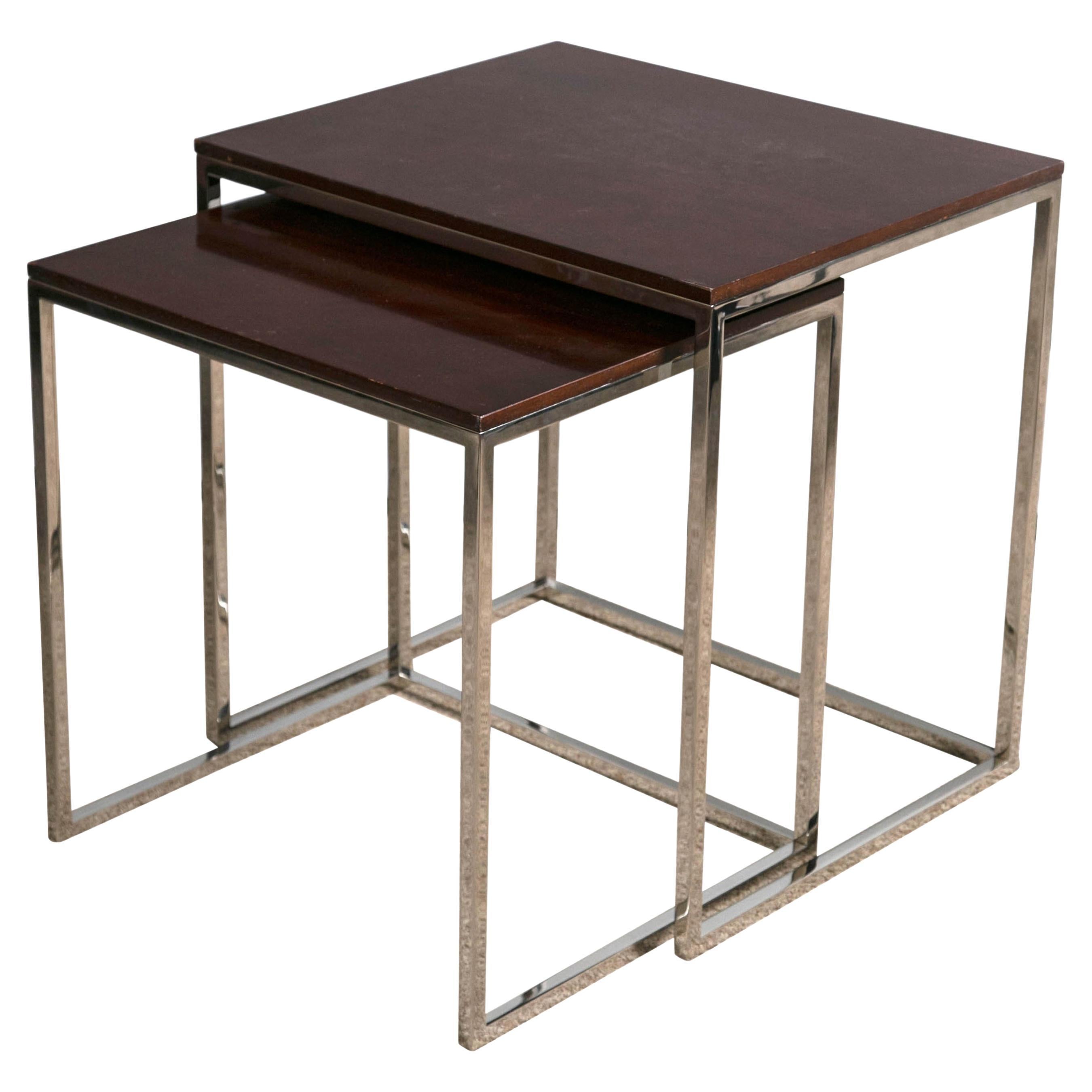 "Brook Street" Nesting Tables Cote D'Azur Finish Mahogany Polished Steel Legs