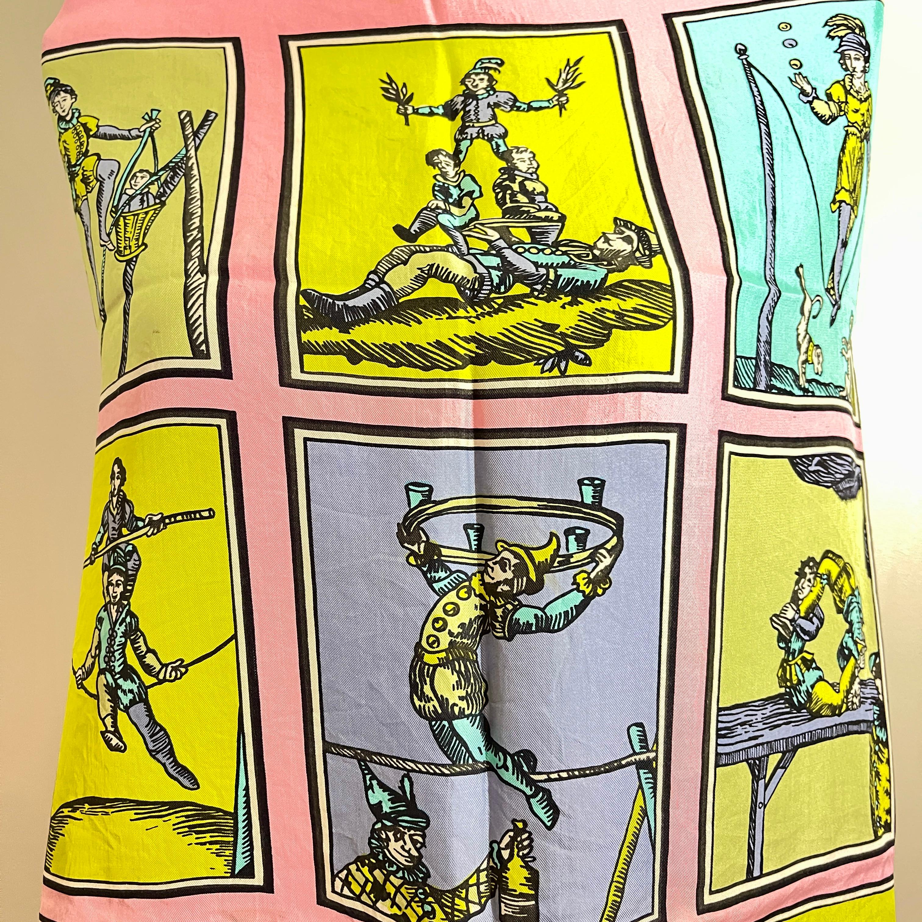 Brooke Cadwallader Carnival Mid-Century Era Silk Scarf, 1947-1950 In Good Condition For Sale In Philadelphia, PA