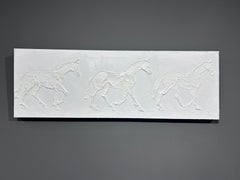Brooke Major, "Trot", 12x36 Sculptural White Equine Horse Oil Painting on Canvas