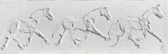 Brooke Major, "Trote", 12x36 Caballo blanco escultural Pintura al óleo sobre lienzo