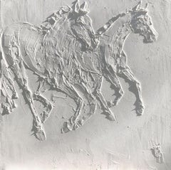 Brooke Major, "Wild Horses", 36x36 Sculptural White Equine Horse Oil Painting