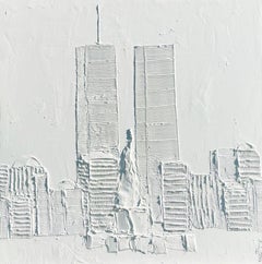 Brooke Major "World Trade Center, Let Freedom Ring" 36x36 Pittura a olio bianca