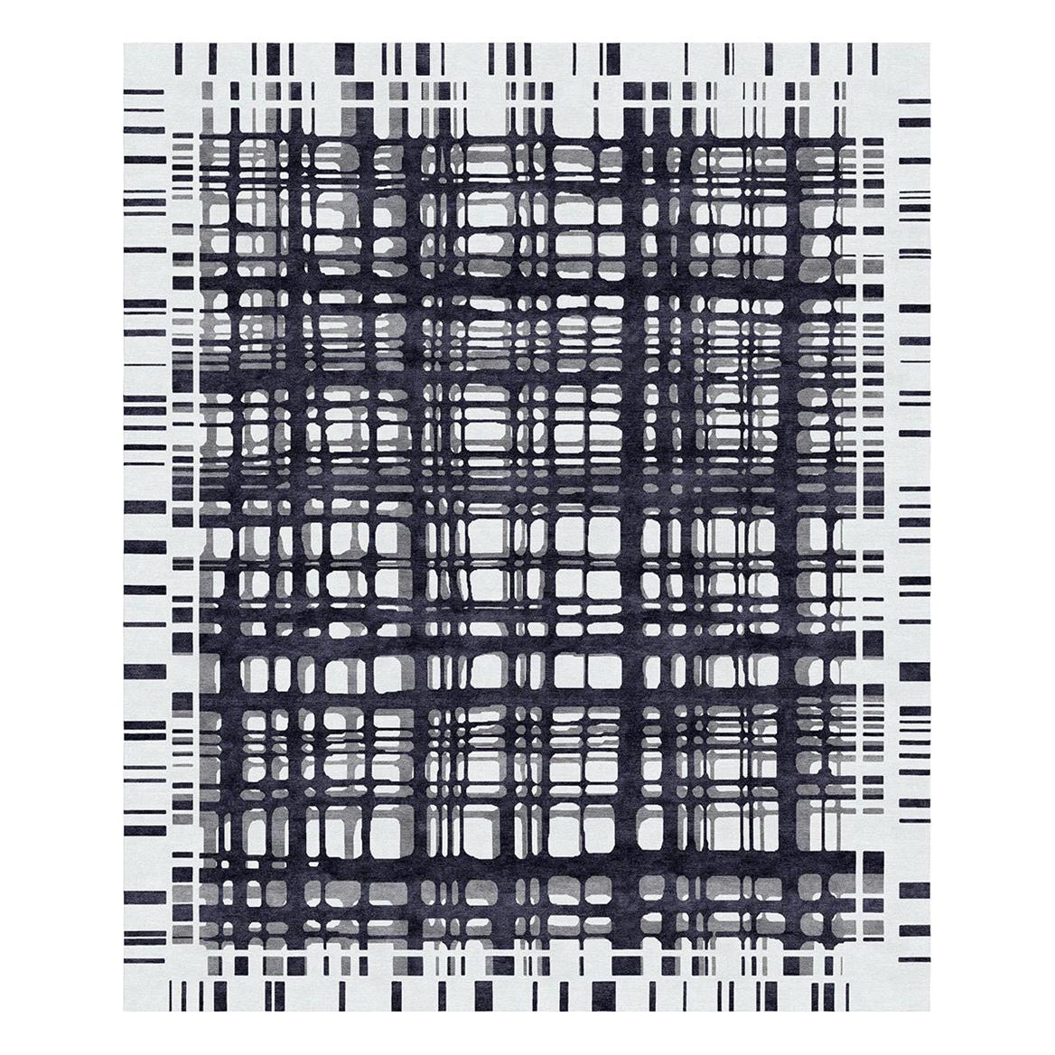 Rug Contemporary Italian Checkered Black white -  Brookfield Ink For Sale