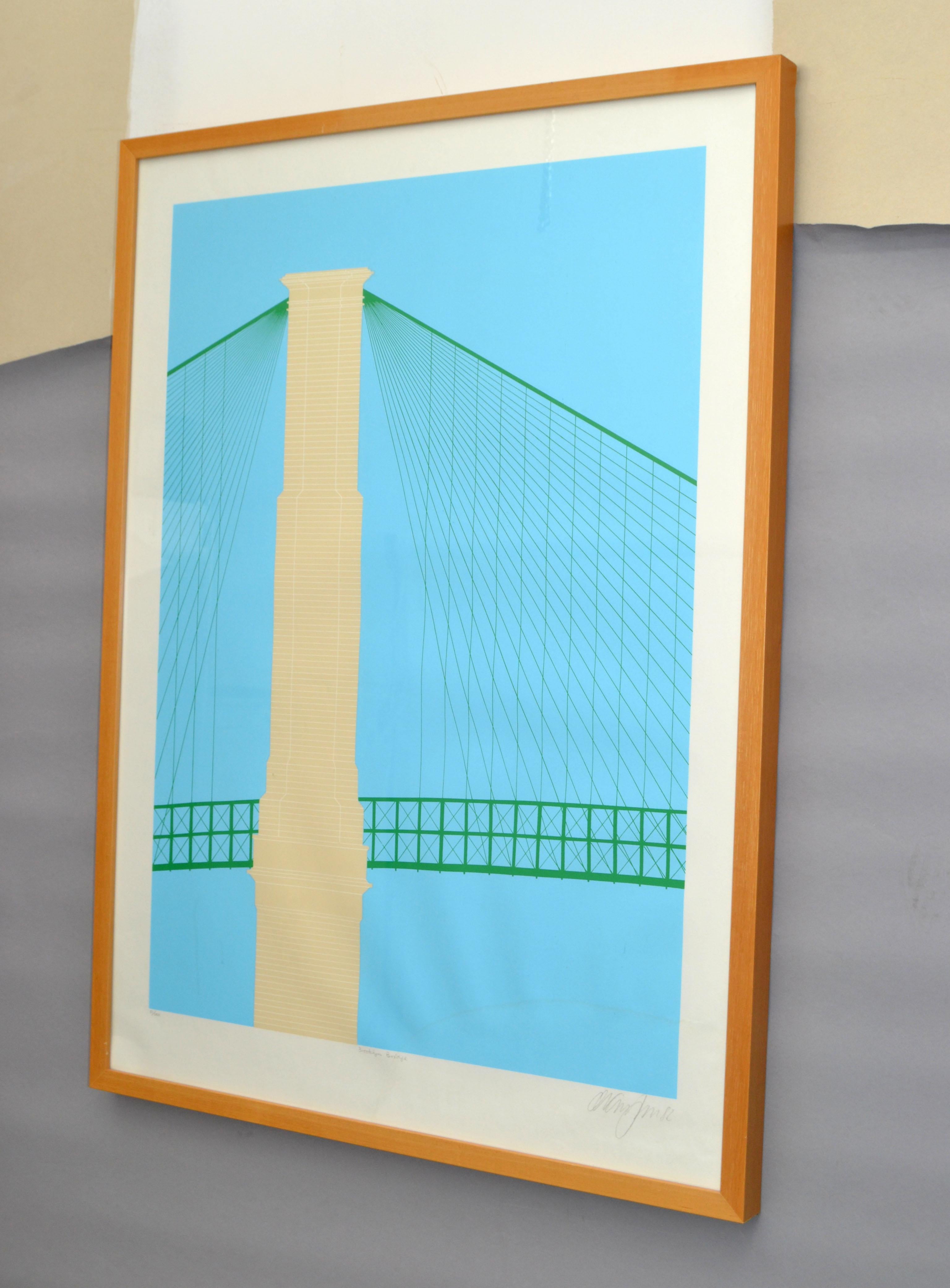 Brooklyn Bridge 1982 Signed by Artist Mid-Century Modern Wall Painting Fine Art For Sale 2