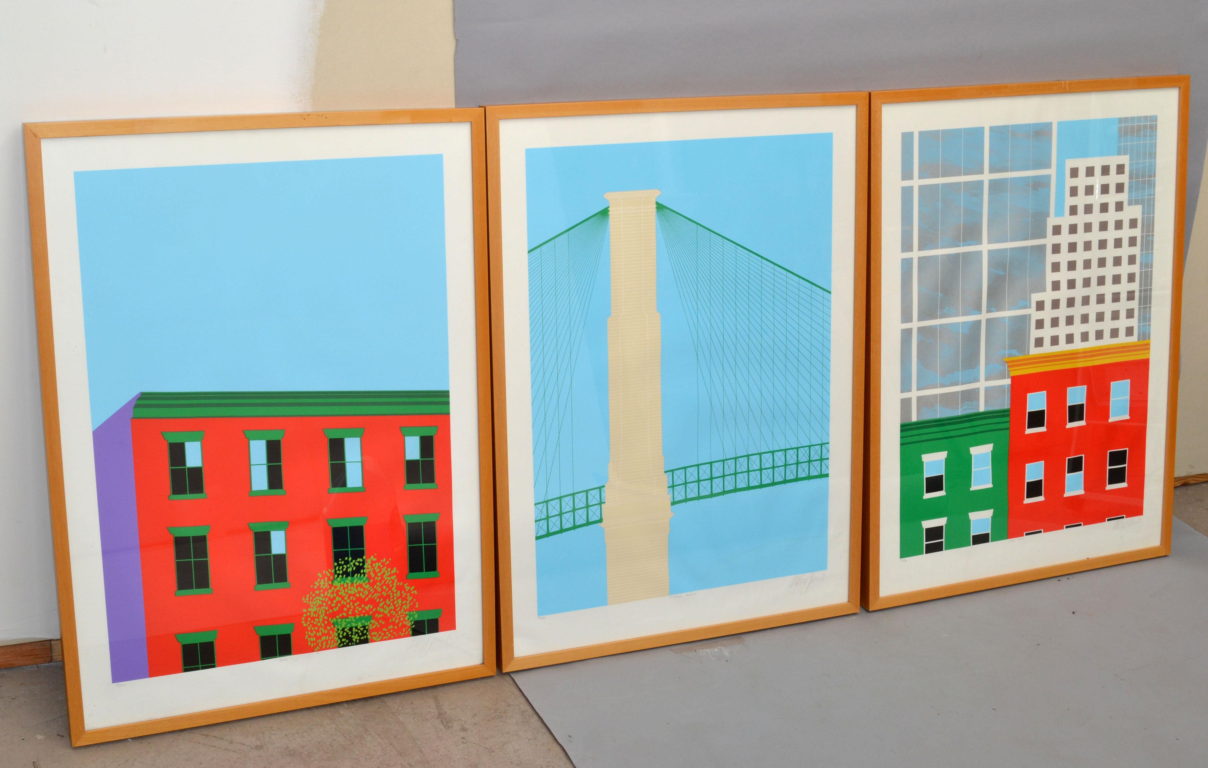 Brooklyn Bridge 1982 Signed by Artist Mid-Century Modern Wall Painting Fine Art For Sale 3