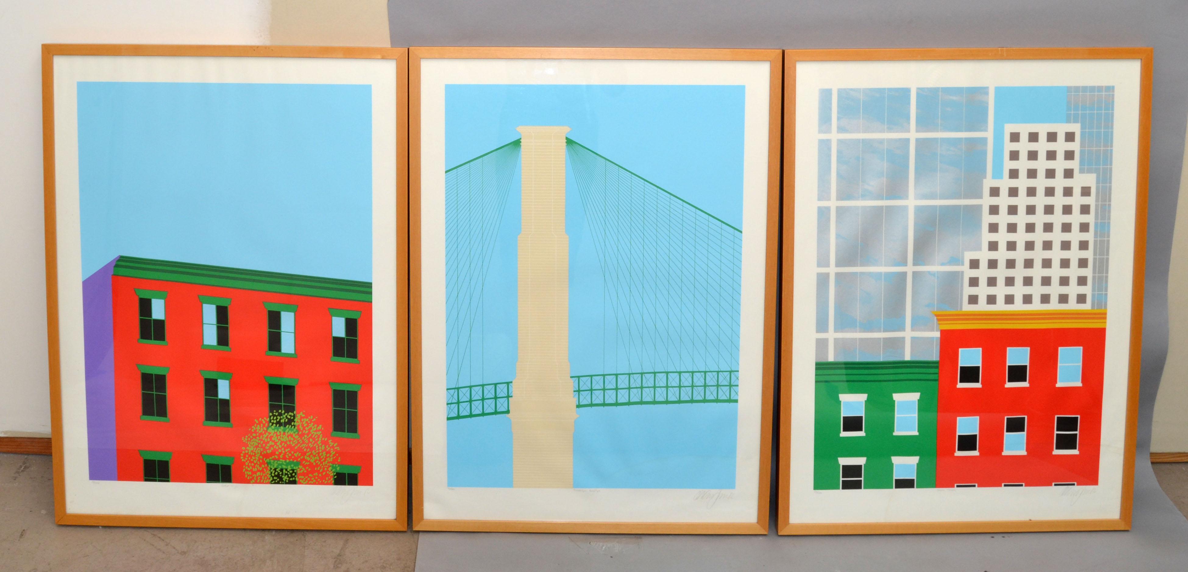 Brooklyn Bridge 1982 Signed by Artist Mid-Century Modern Wall Painting Fine Art For Sale 4