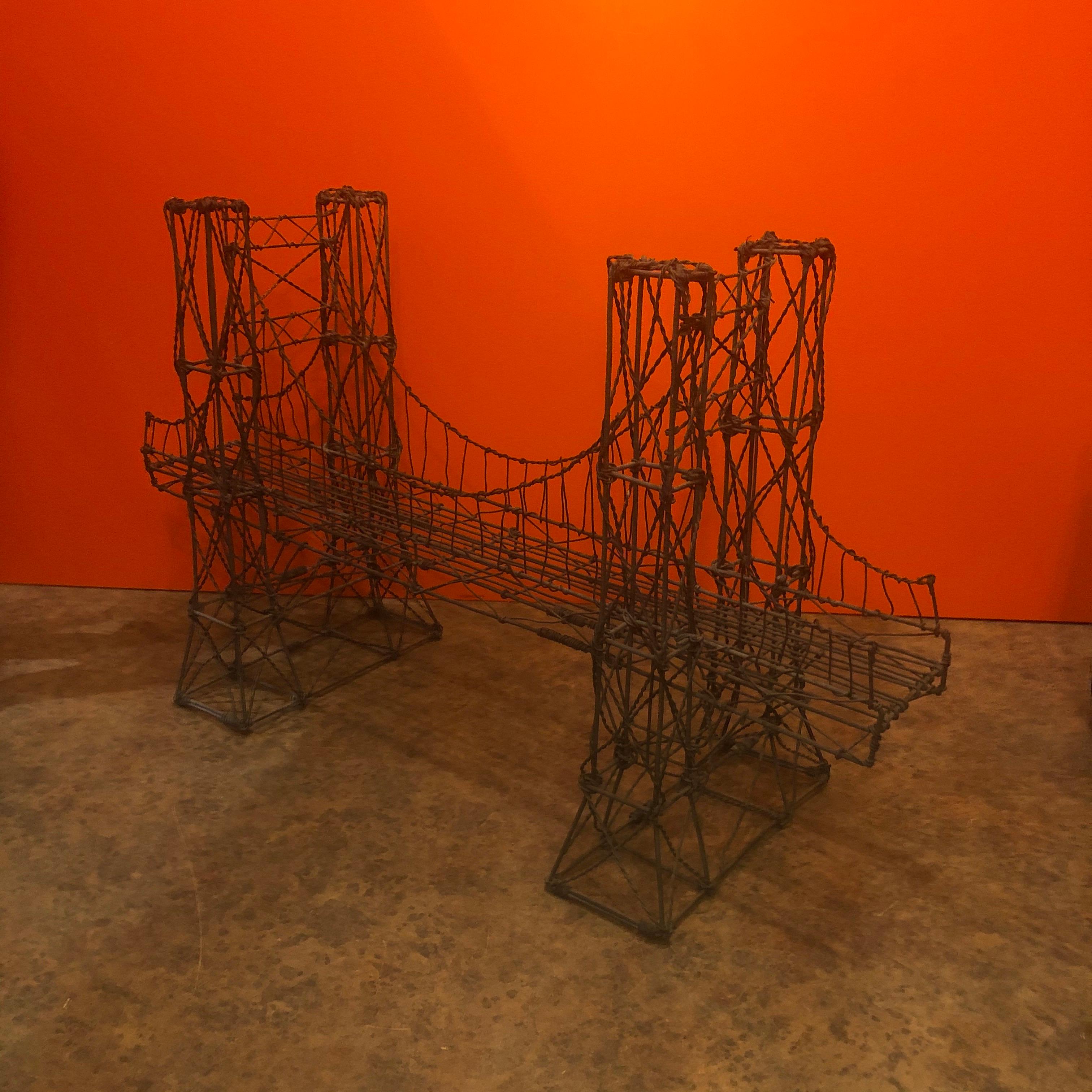 American Brooklyn Bridge Brutalist Metal Wire Sculpture