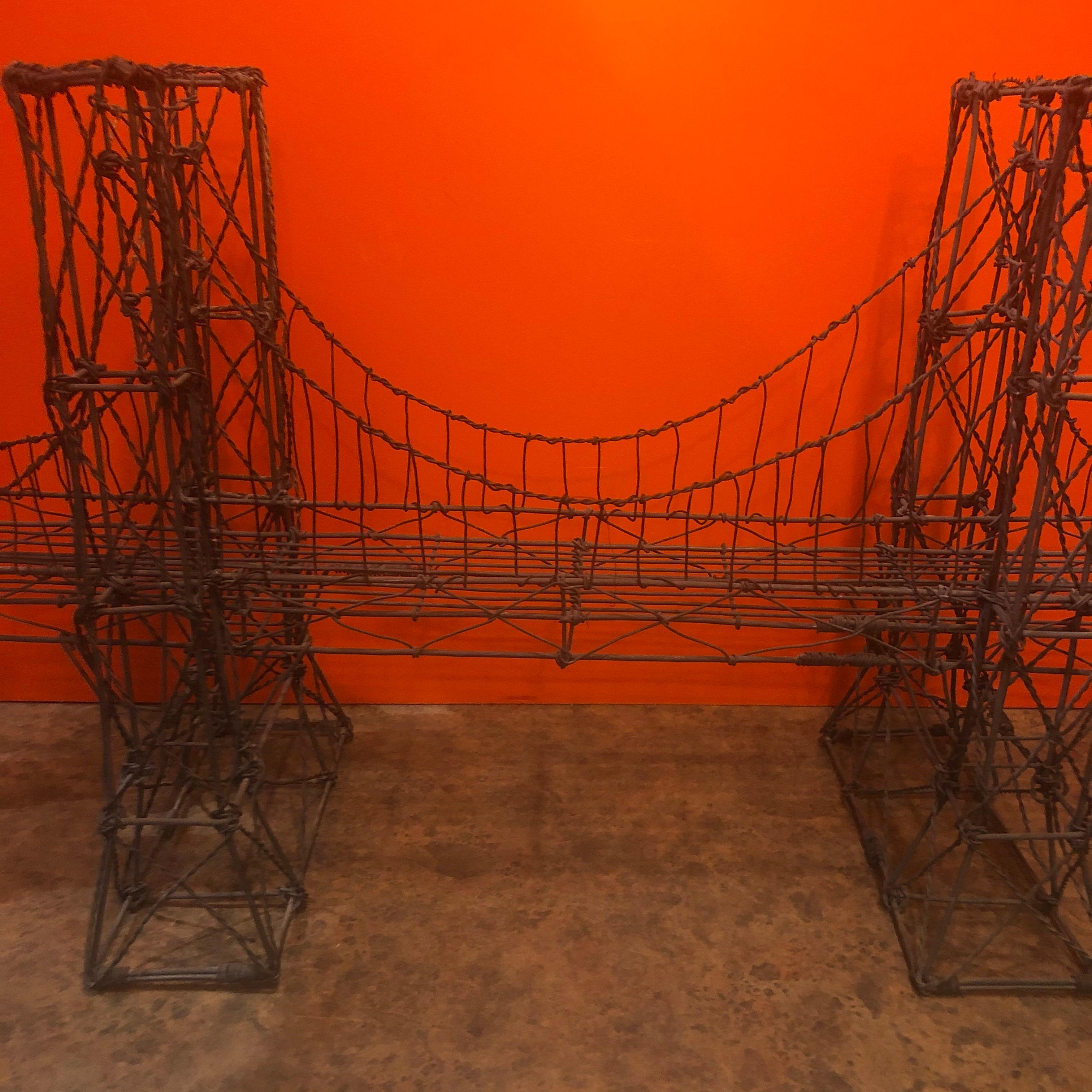 Brooklyn Bridge Brutalist Metal Wire Sculpture In Good Condition In San Diego, CA