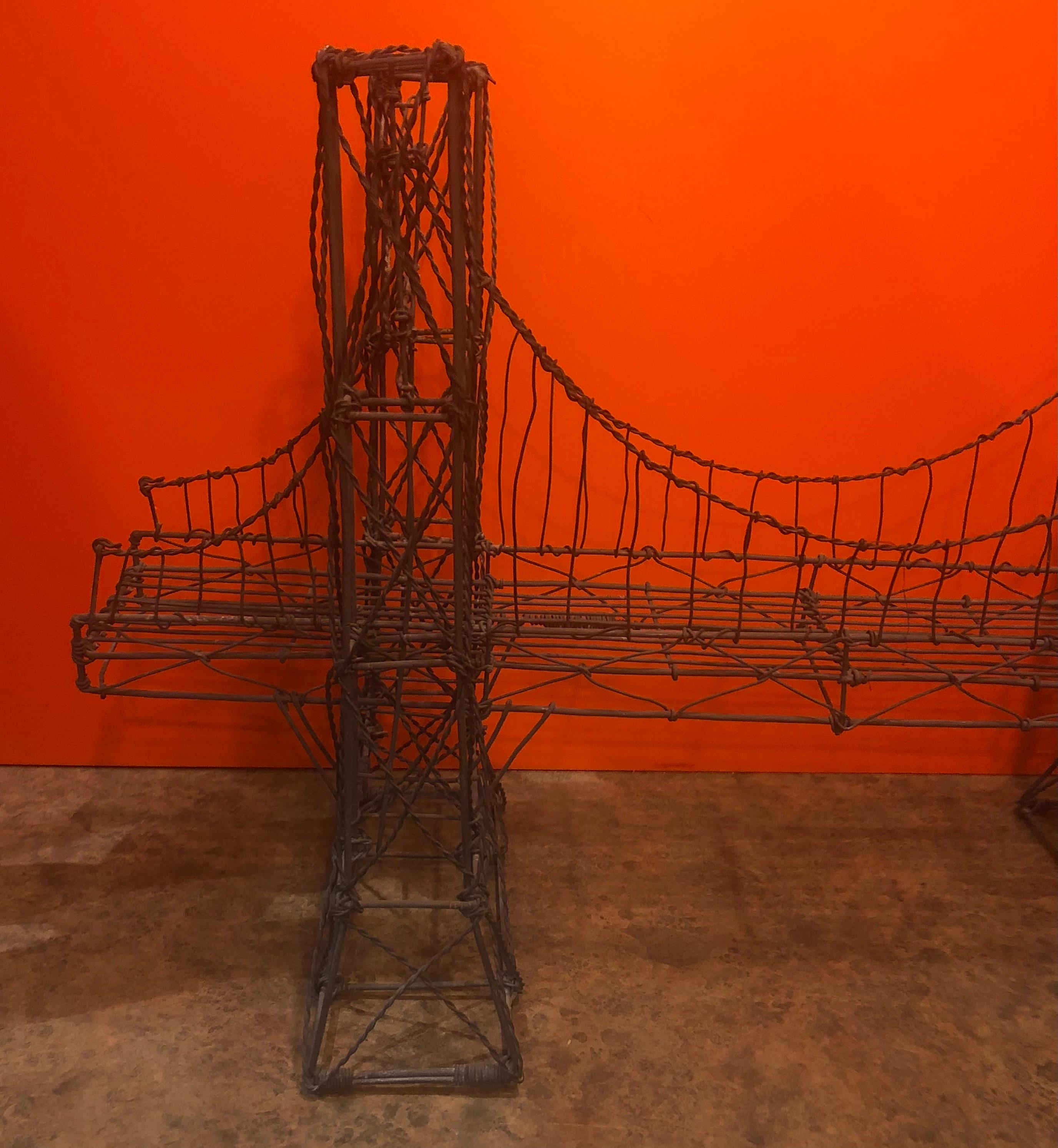 20th Century Brooklyn Bridge Brutalist Metal Wire Sculpture