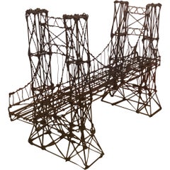 Vintage Brooklyn Bridge Brutalist Metal Wire Sculpture