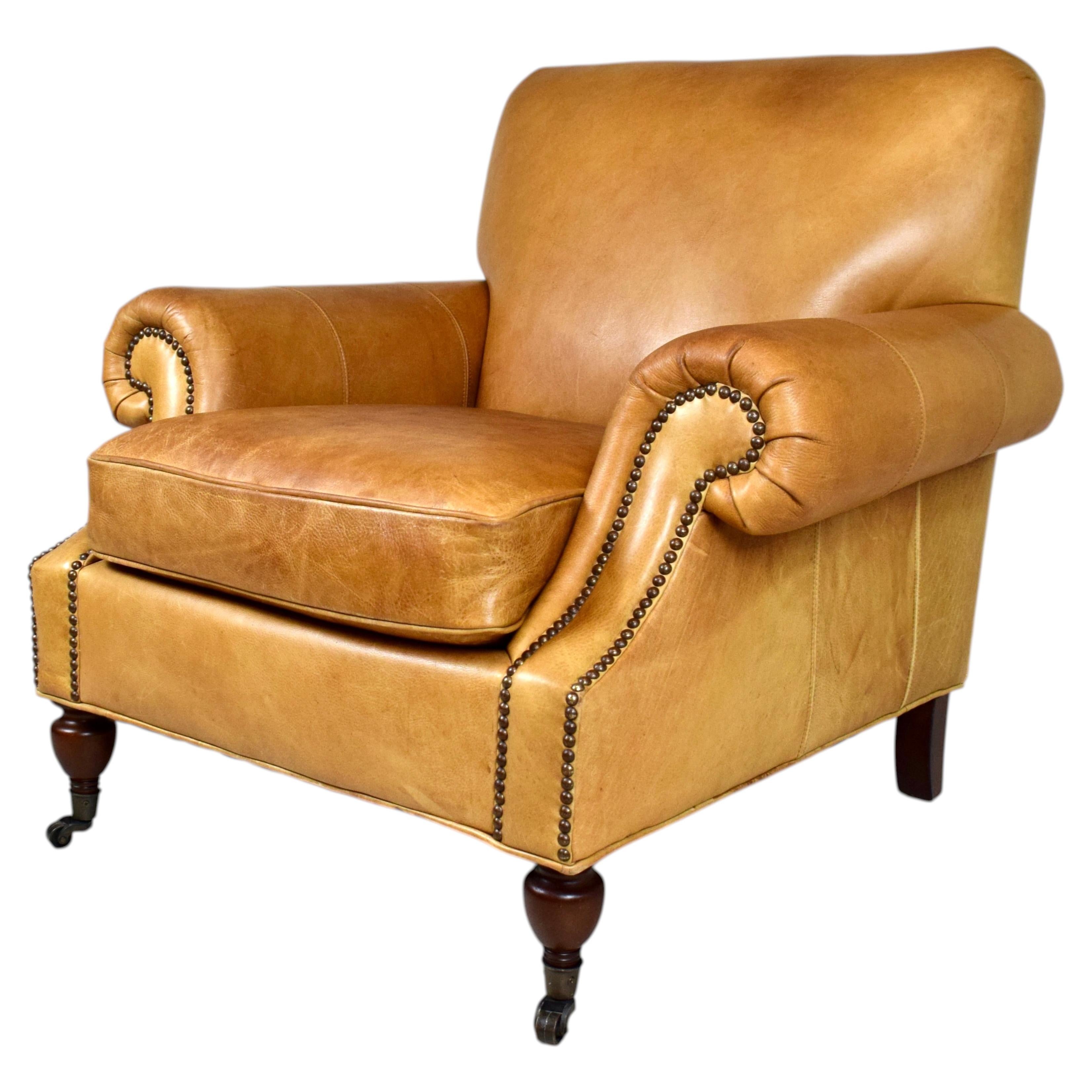 Edwardian Style Leather Armchair by Pottery Barn, Chestnut, USA, 2010