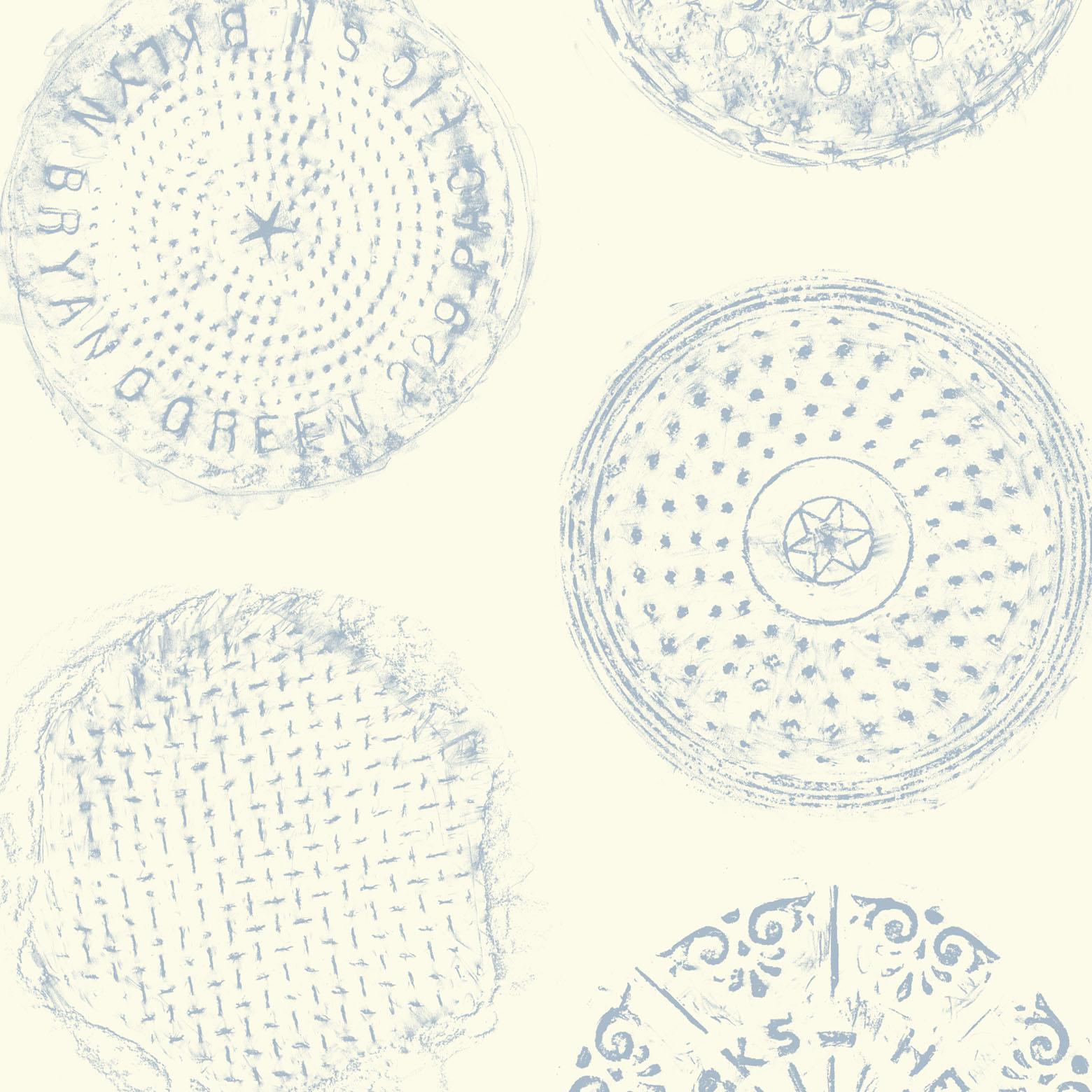 Contemporary Brooklyn Manhole Printed Wallpaper Blue Manhole Cover For Sale