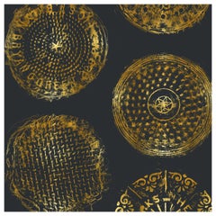 Brooklyn Manhole Printed Wallpaper, Eclipse with Gold Manhole Cover