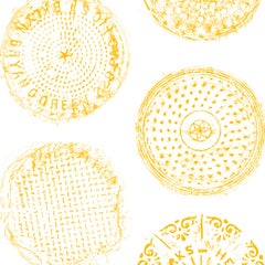 Brooklyn Manhole Printed Wallpaper Yellow Manhole Cover