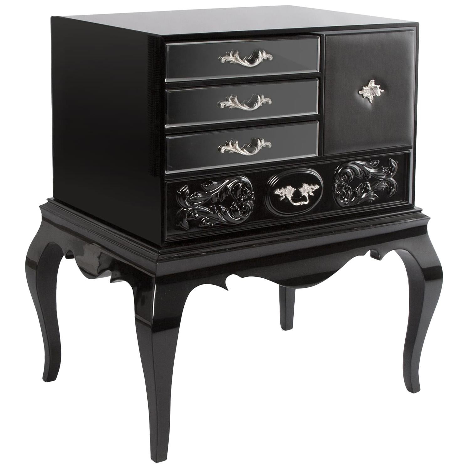 Brooklyn Nightstand with Leather and Glass Detail For Sale