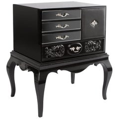 Brooklyn Nightstand with Leather and Glass Detail
