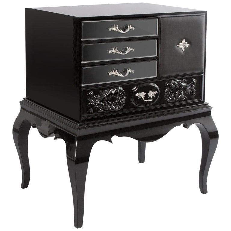 Brooklyn Nightstand with Leather and Glass Detail For Sale at 1stDibs