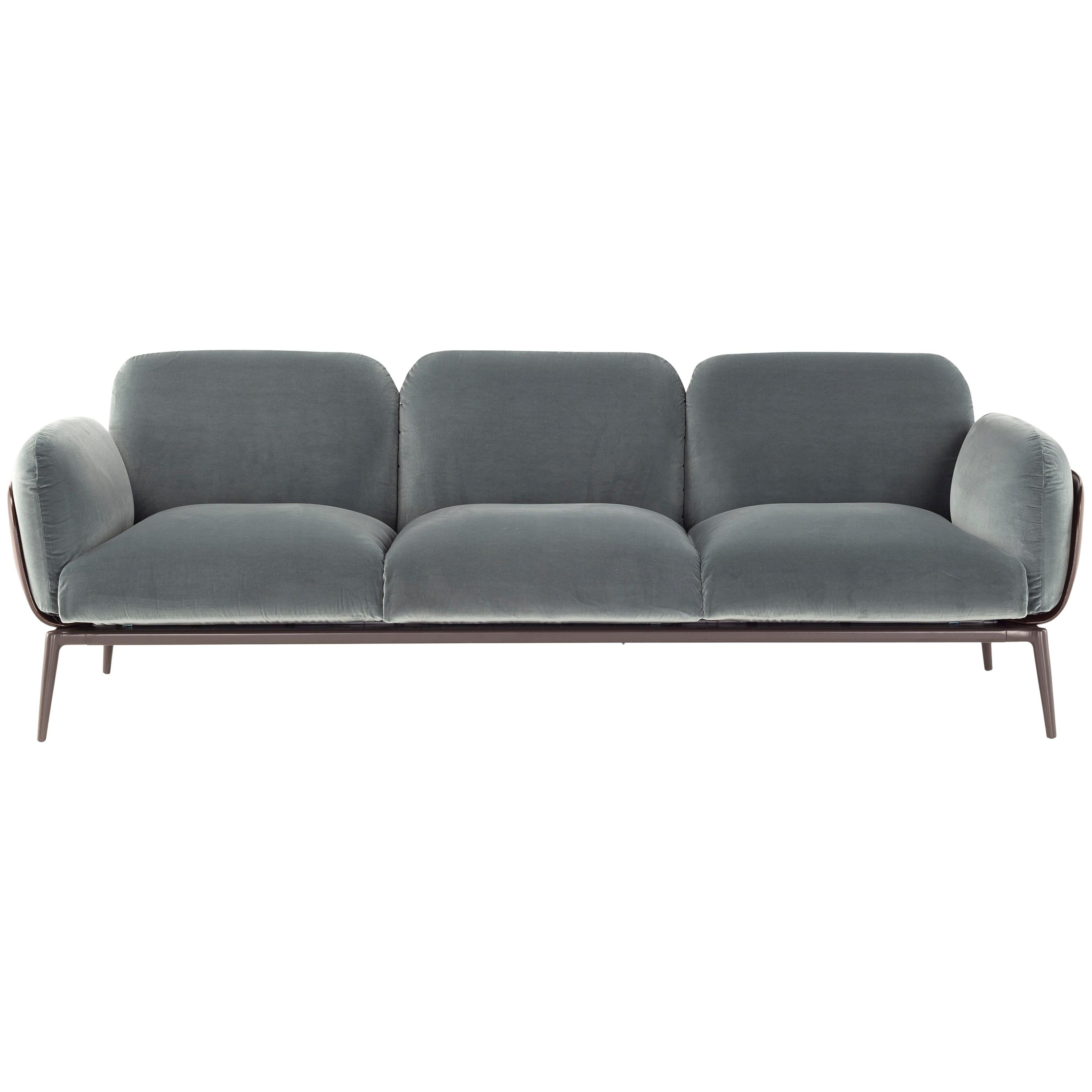 Brooklyn Three-Seat Sofa in Velvet and Cuoio by Stefano Bigi For Sale