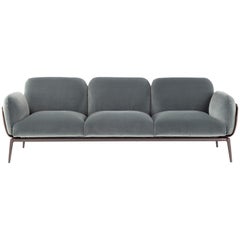 Brooklyn Three-Seat Sofa in Velvet and Cuoio by Stefano Bigi