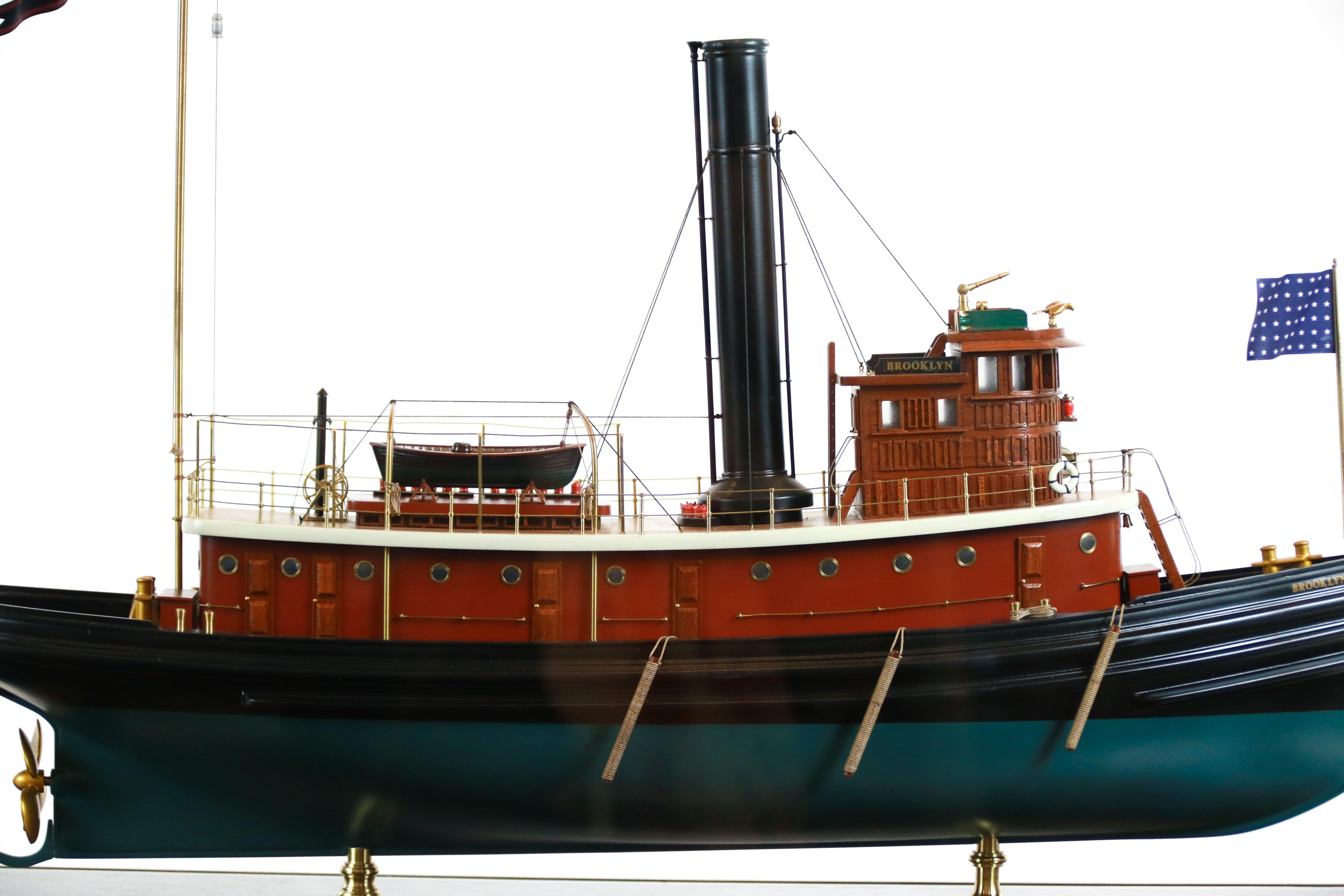 The harbor tug Brooklyn was designed and built in 1910 by William Cramp and Sons at Philadelphia, PA. Her intended purpose was for use at the Pennsylvania Railroad Company's New York piers. The Brooklyn measured 105 feet long overall. The model is