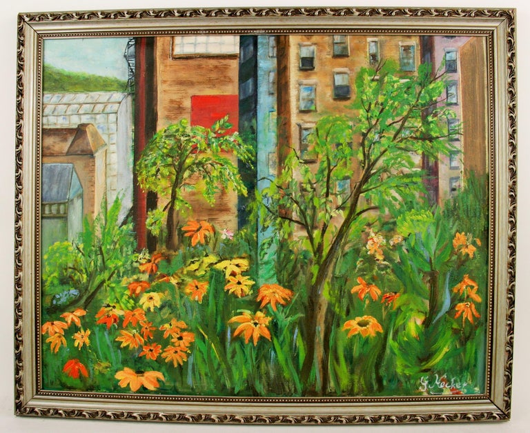 Acrylic Brooklyn Garden  City Scape Landscape  Painting