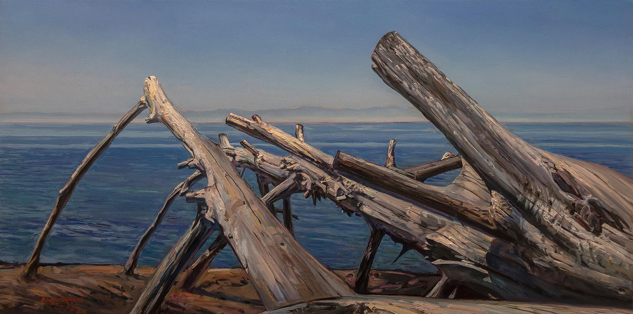 Brooks Anderson Still-Life Painting - PORTALIS - contemporary ocean sunset scene