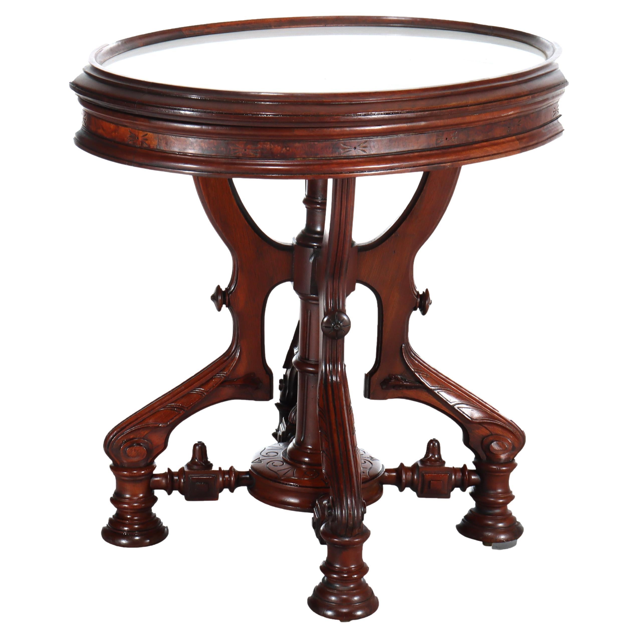 Brooks (attr) Table centrale en noyer et ronce sculptée de style renaissance C1890 en vente