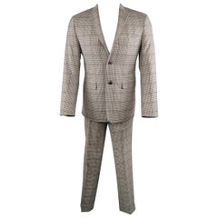 BROOKS BROTHERS 38 Short Cream & Gray Plaid Wool Notch Lapel Suit