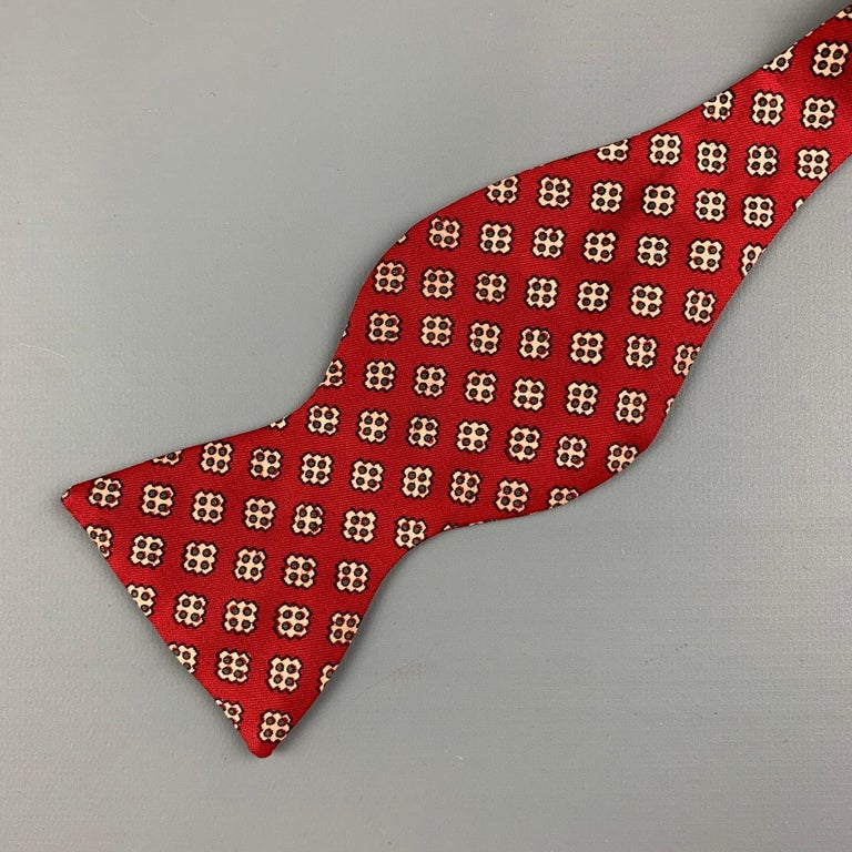 BROOKS BROTHERS Burgundy Beige Print Silk Bow Tie For Sale at 1stDibs