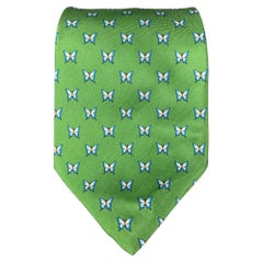 BROOKS BROTHERS Green White Butterfly Silk Tie