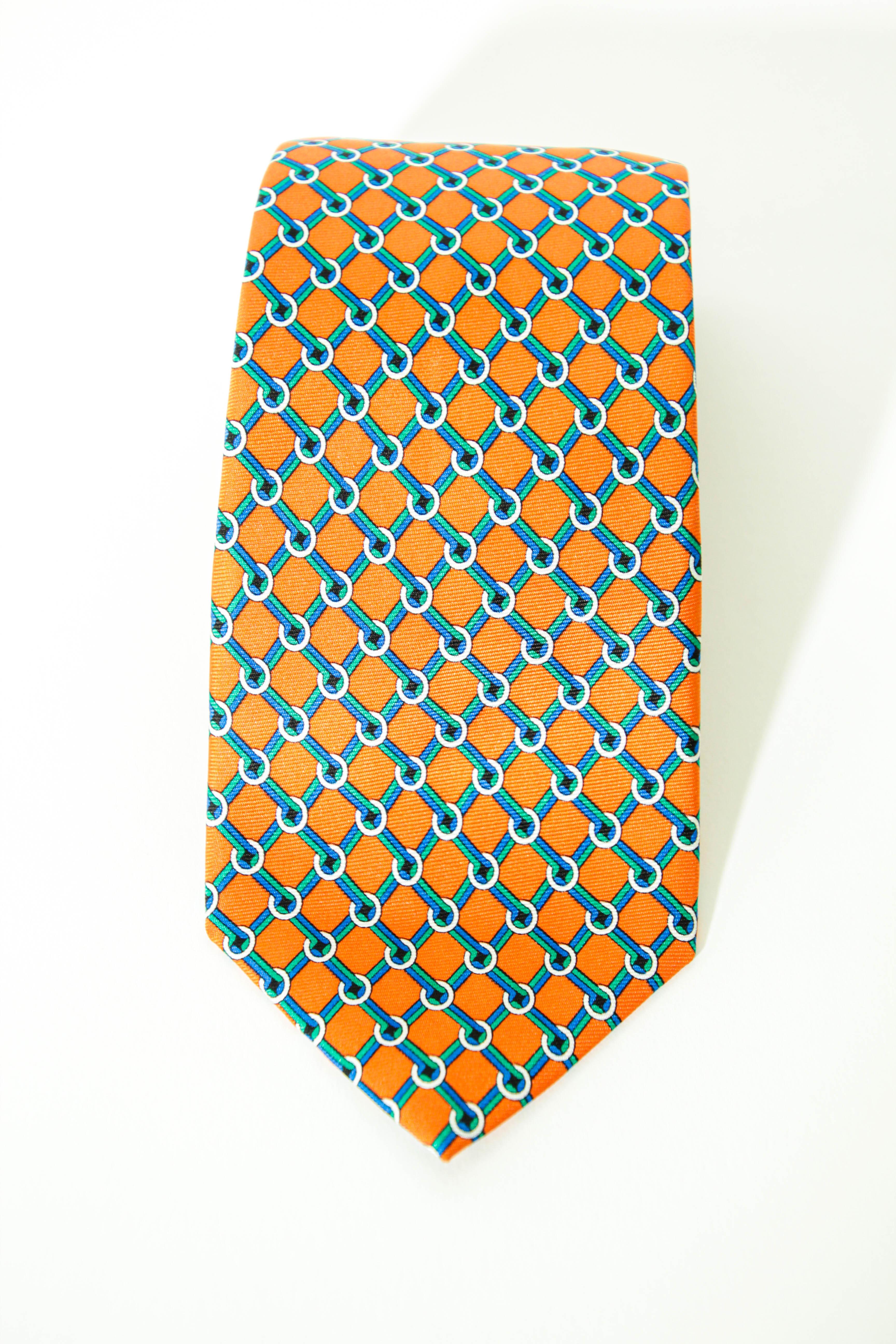 Brooks Brothers Men's s Silk Tie Orange Gold Blue Made in USA For Sale 7