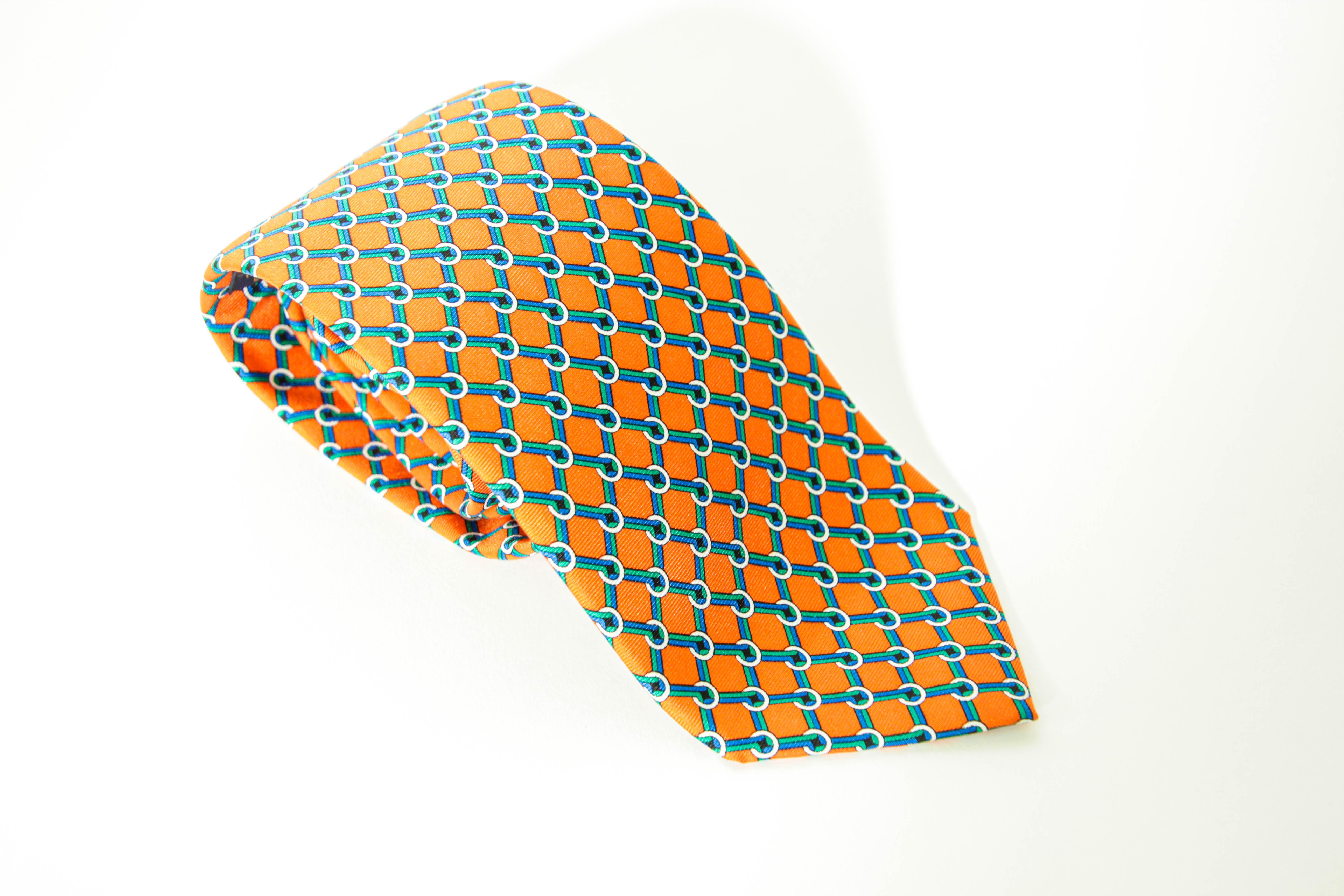 Brooks Brothers Men's s Silk Tie Orange Gold Blue Made in USA For Sale 8