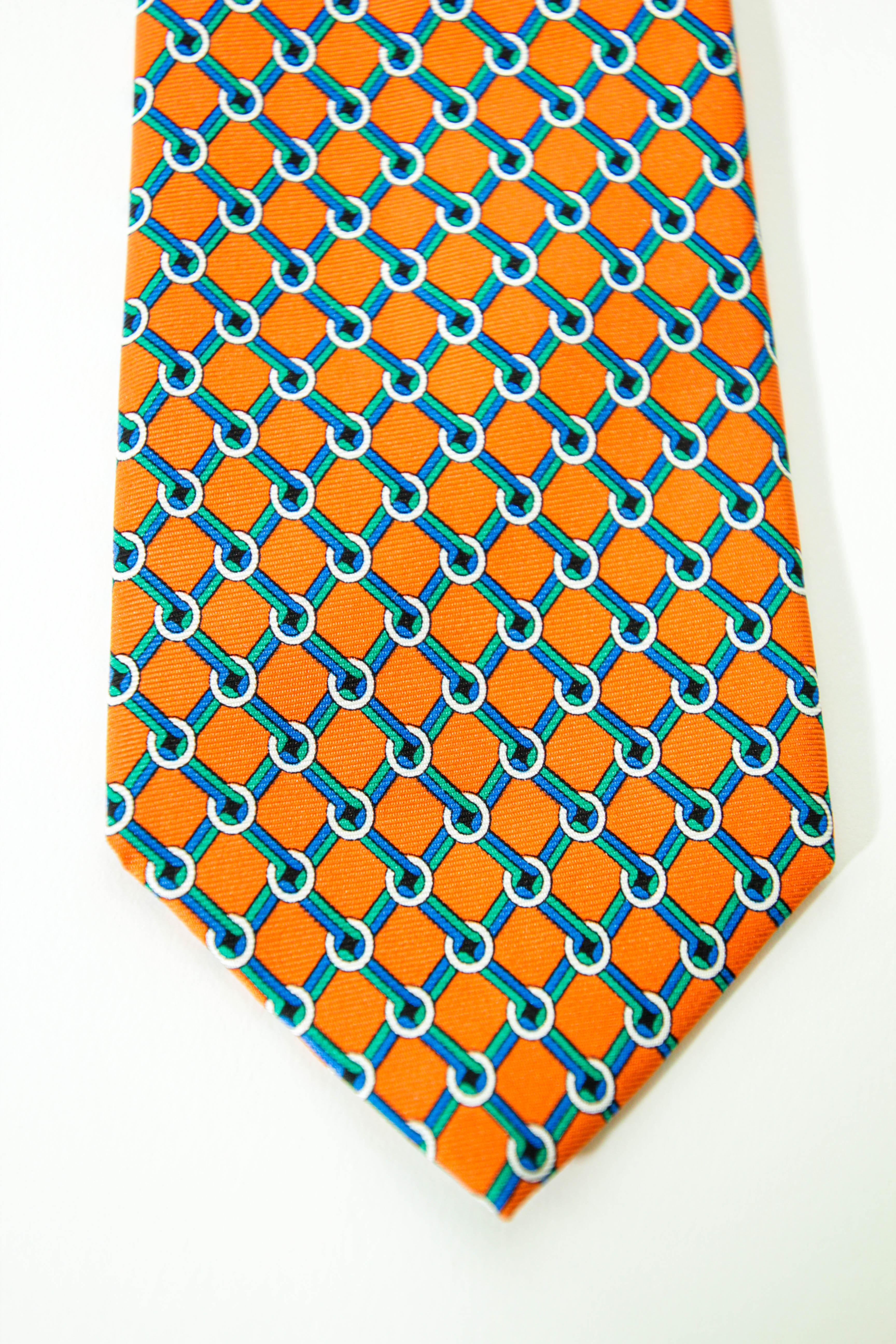 Brooks Brothers Men's s Silk Tie Orange Gold Blue Made in USA For Sale 9