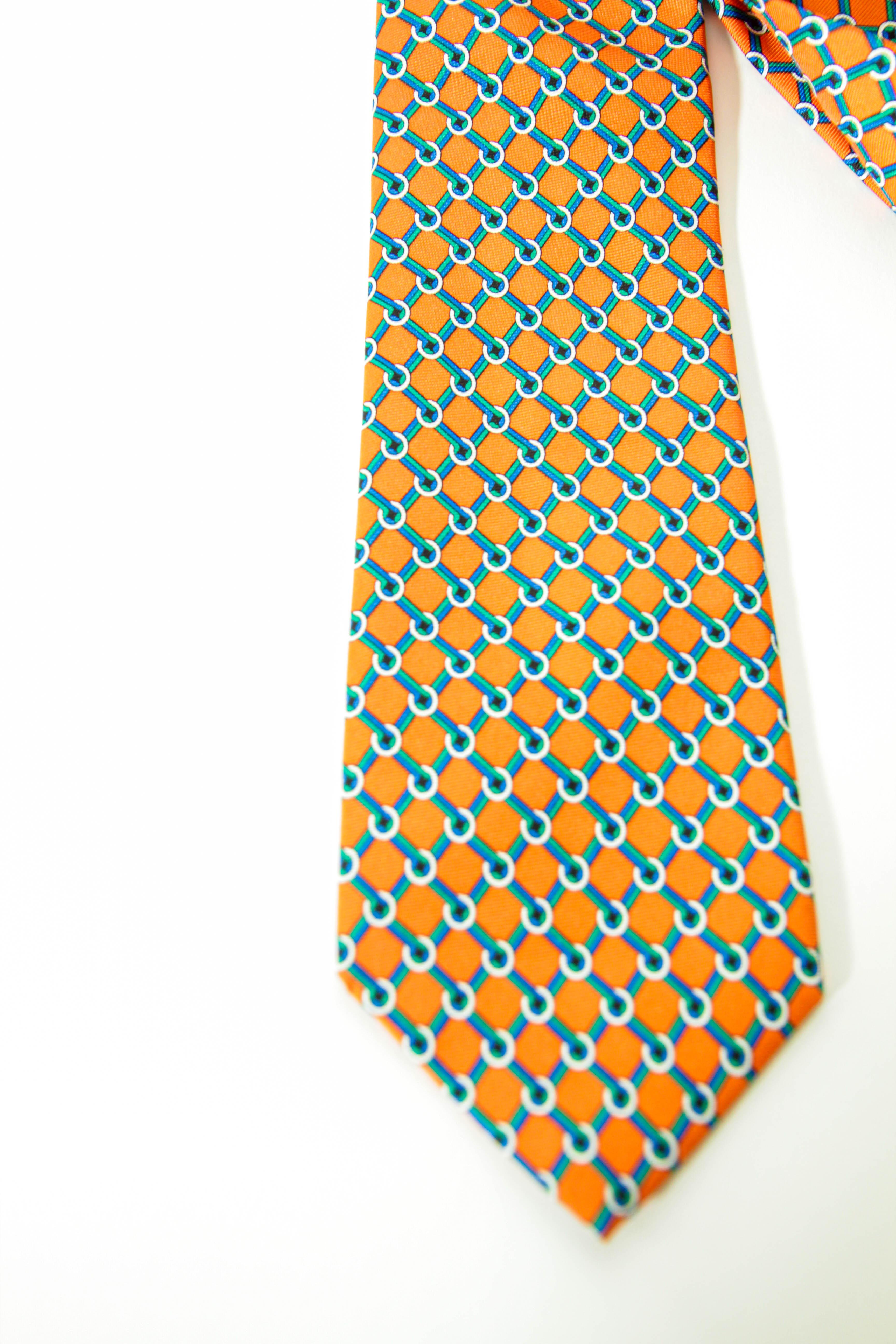 Brooks Brothers Men's s Silk Tie Orange Gold Blue Made in USA For Sale 10