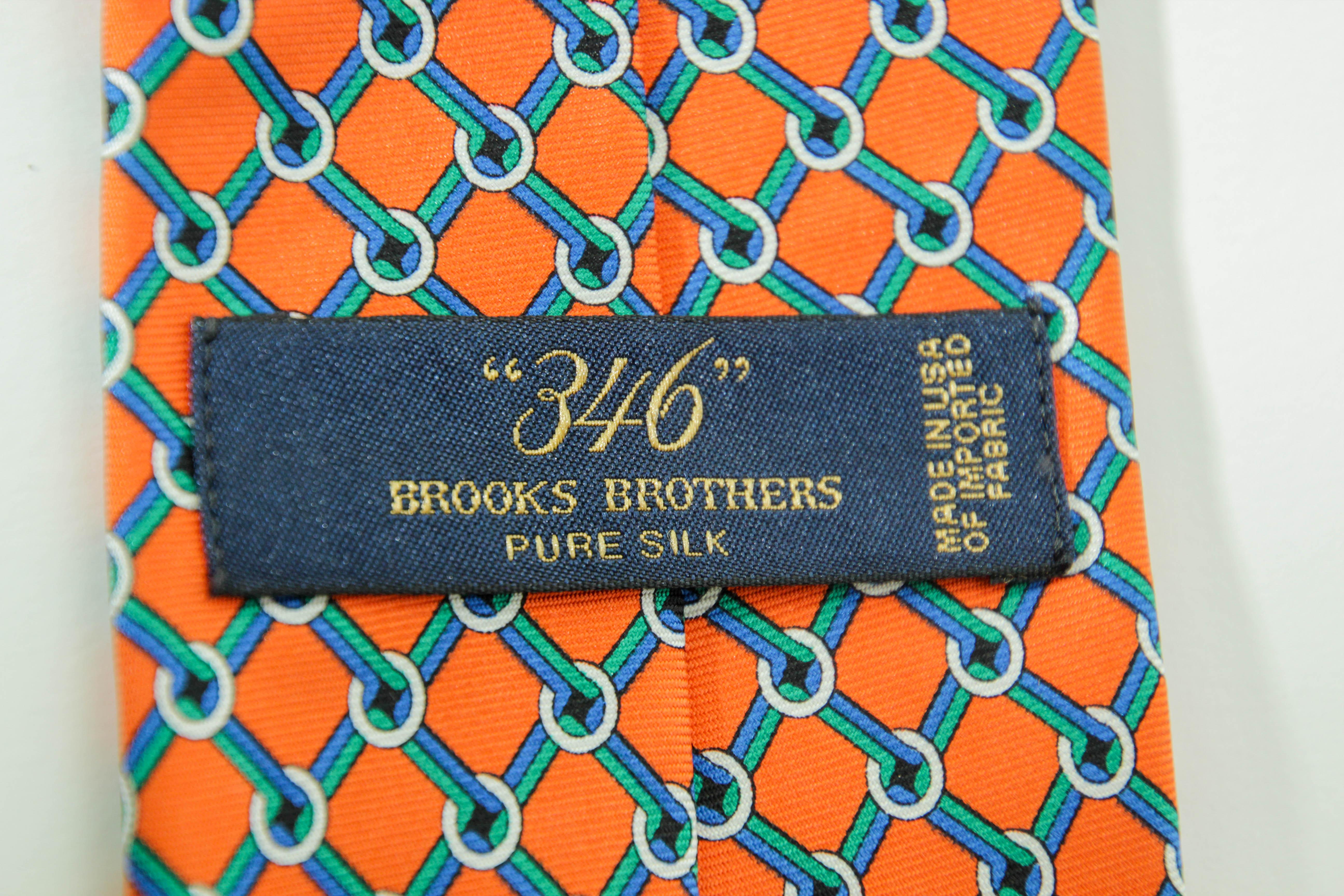 Brooks Brothers Men's s Silk Tie Orange Gold Blue Made in USA For Sale 11